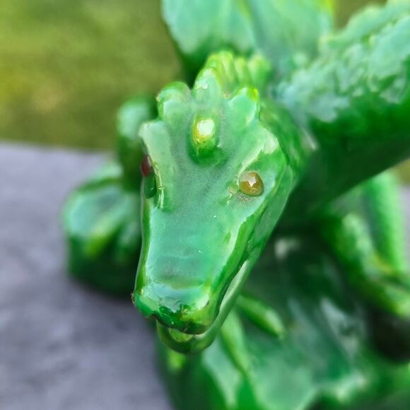 Mythical Candle Two Headed Green Dragon Red Eyes Holding Sphere Unburned *read* - Picture 7 of 15